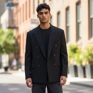 Wool Cashmere Double Breasted Short Coat Black Mens 40R Made In Yugoslavia